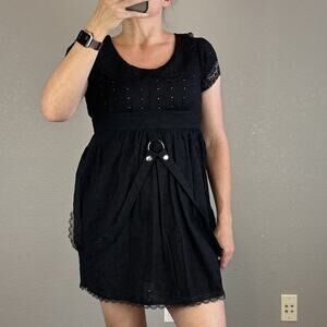 Tripp New York Womens Black Eyelet Lace Babydoll Dress Size XS Goth Whimsygoth